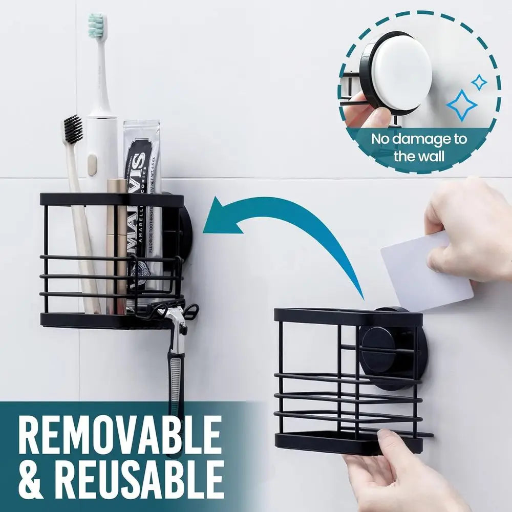 Suction Cup Toothbrush Holder Stainless Steel No Drilling Organizer