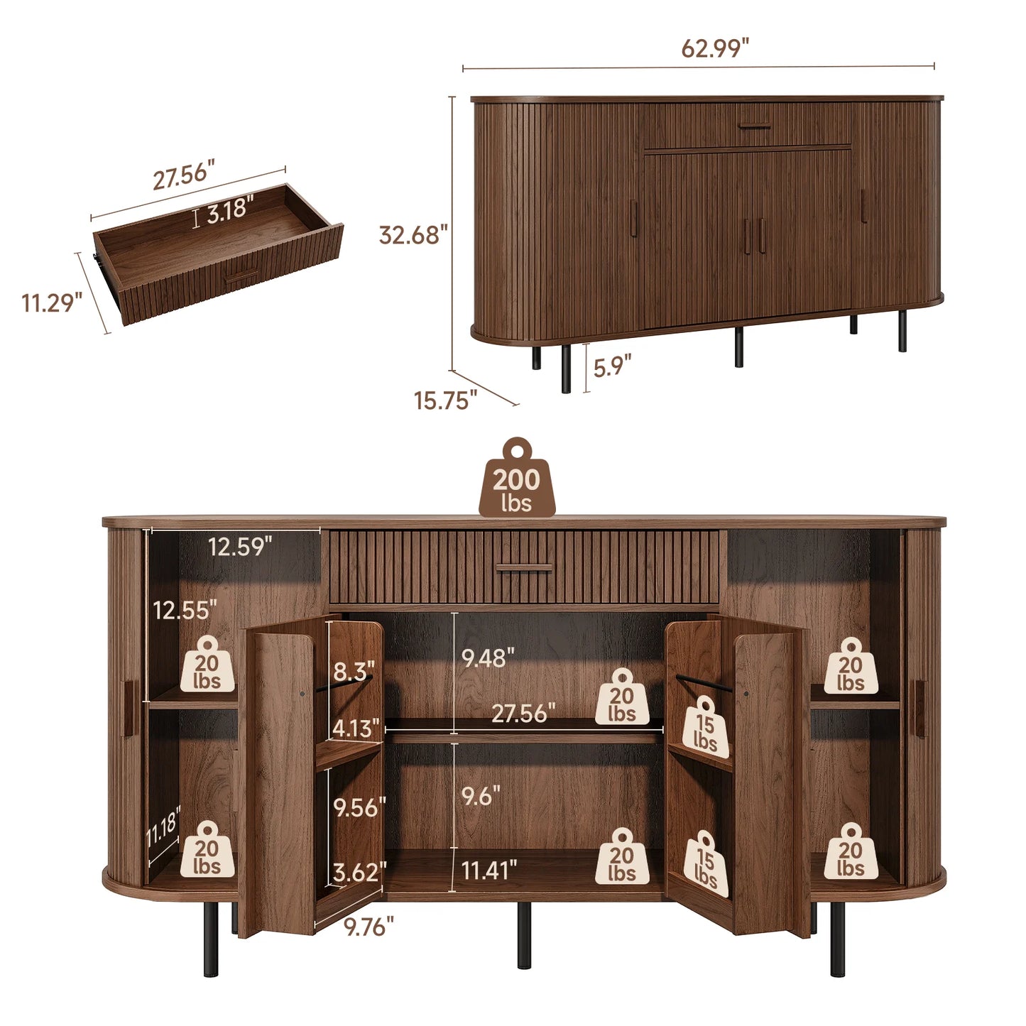 ONBRILL Sideboard Buffet Cabinet With Storage For Kitchen