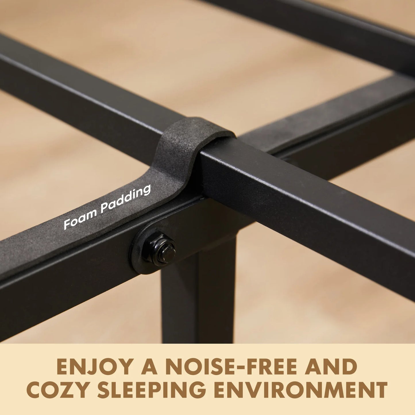 MCQ Wooden Headboard Metal Platform Bed Frame With 700 Lbs