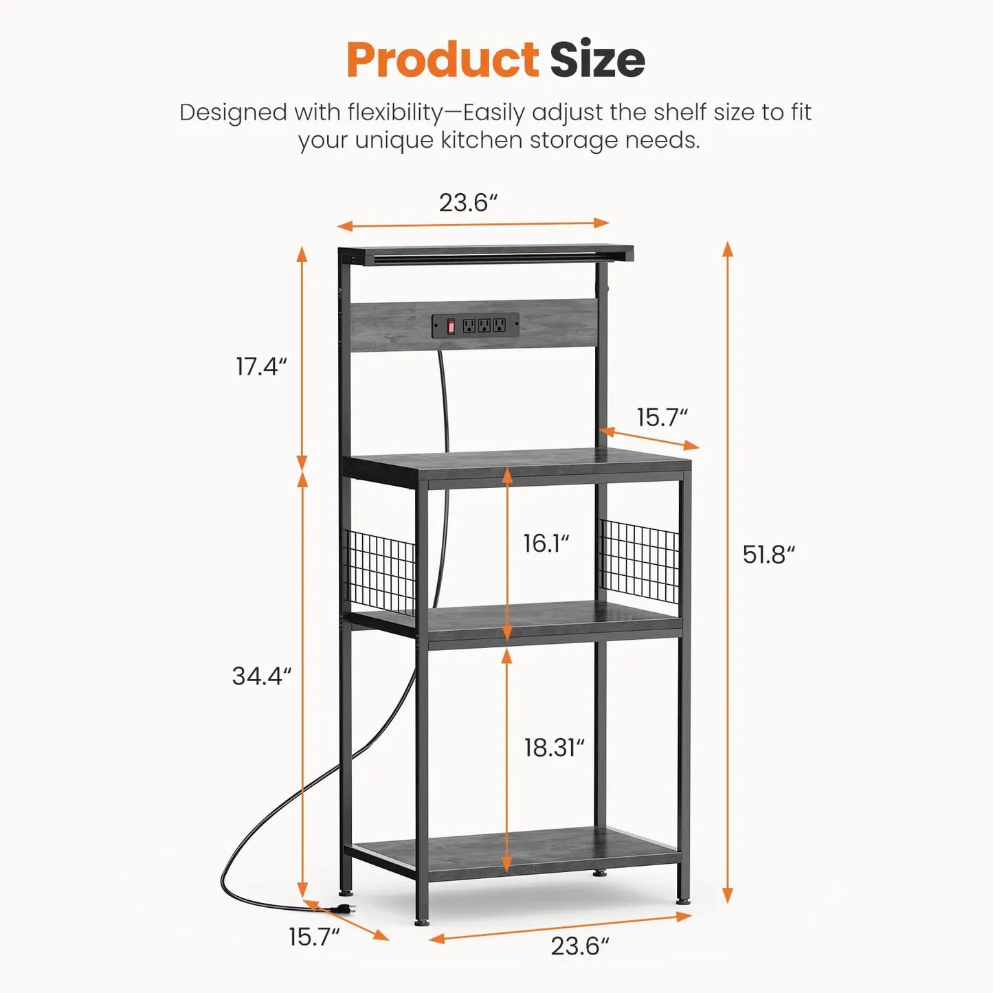 JHK Kitchen Bakers Rack With Power Outlet 4 Tier Microwave Oven Stand