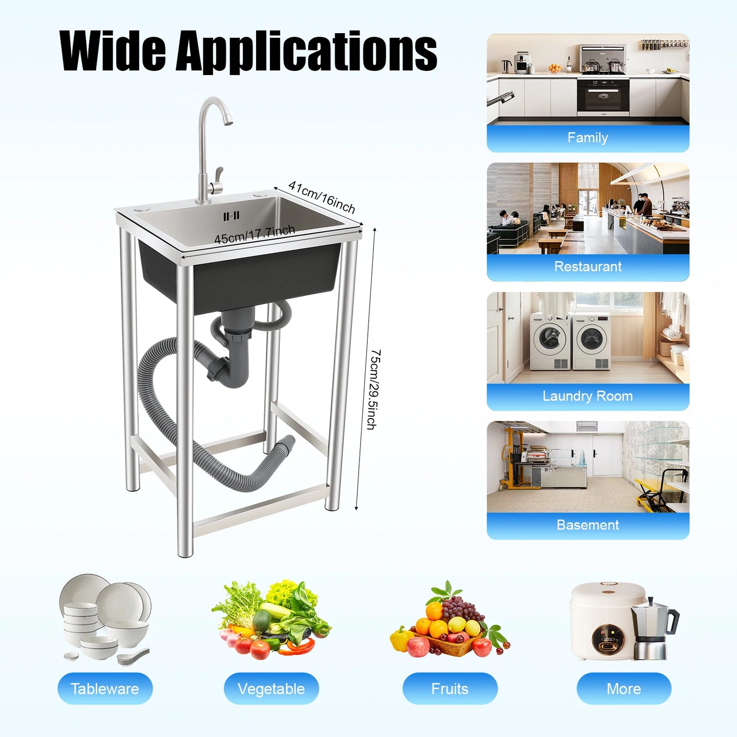 Free Standing Single Bowl Stainless Steel Kitchen Sink With Faucet