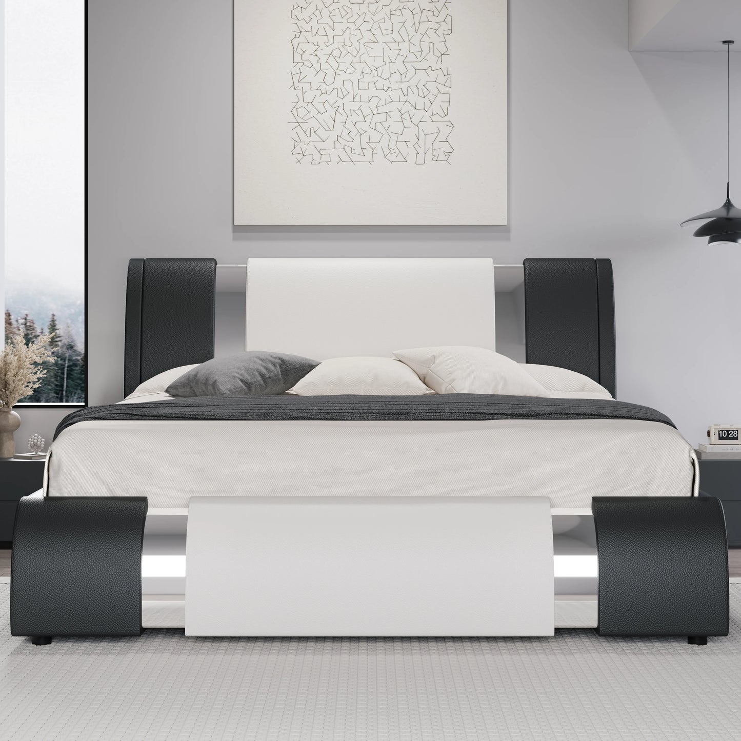 HOOMIC Modern Faux Leather Bed Frame With Adjustable Headboard