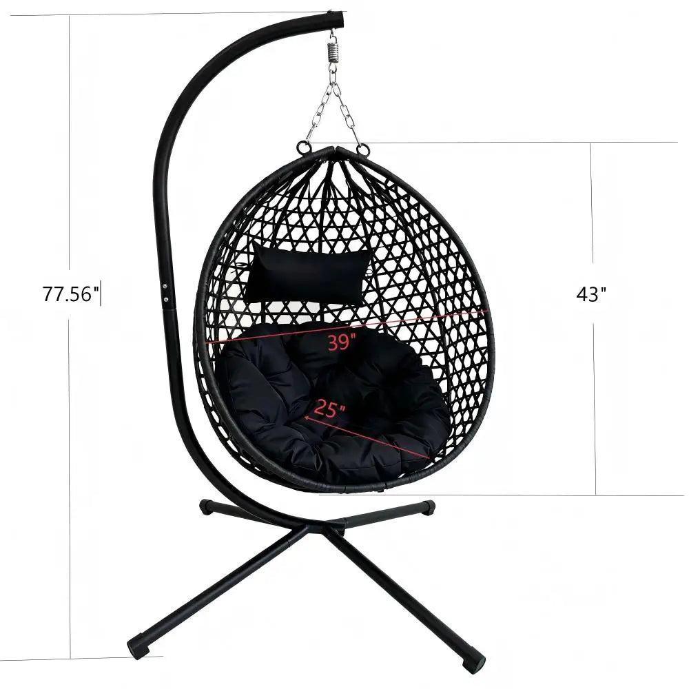 Foldable Hanging Egg Chair With Stand Outdoor Indoor Balcony