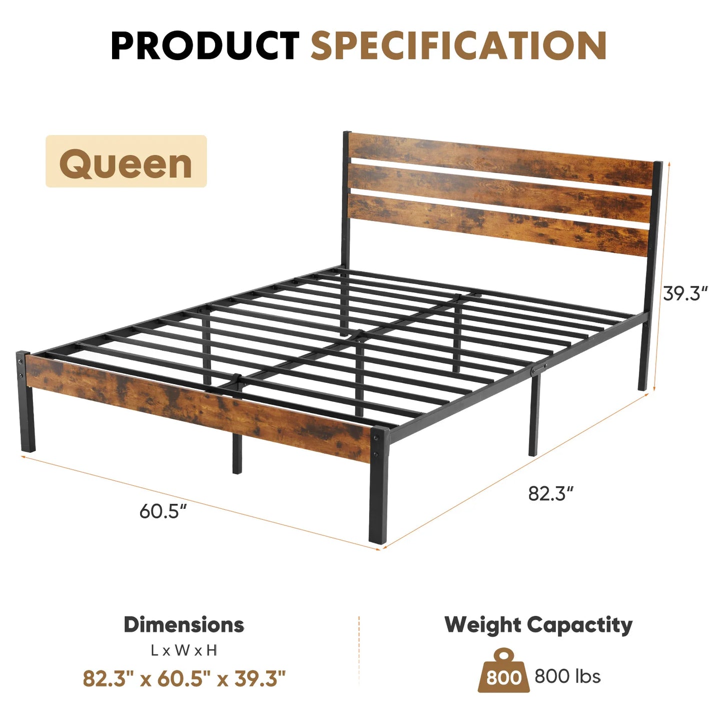 JHK 800 Lbs Platform Bed Frame With Headboard And Footboard