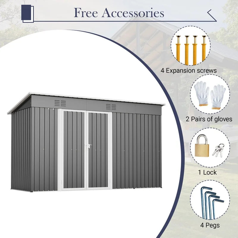 Lockable Metal Garden Shed With Floor Frame For Tools