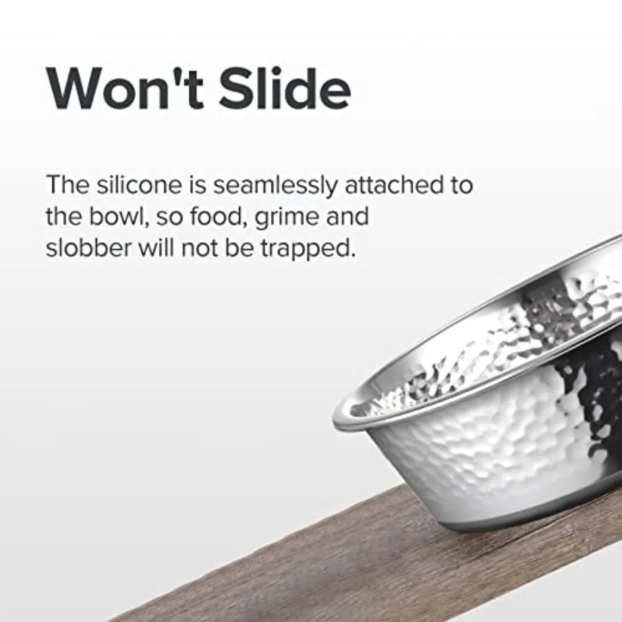 Two Pack Hammered Stainless Steel Cat Bowls Non Slip