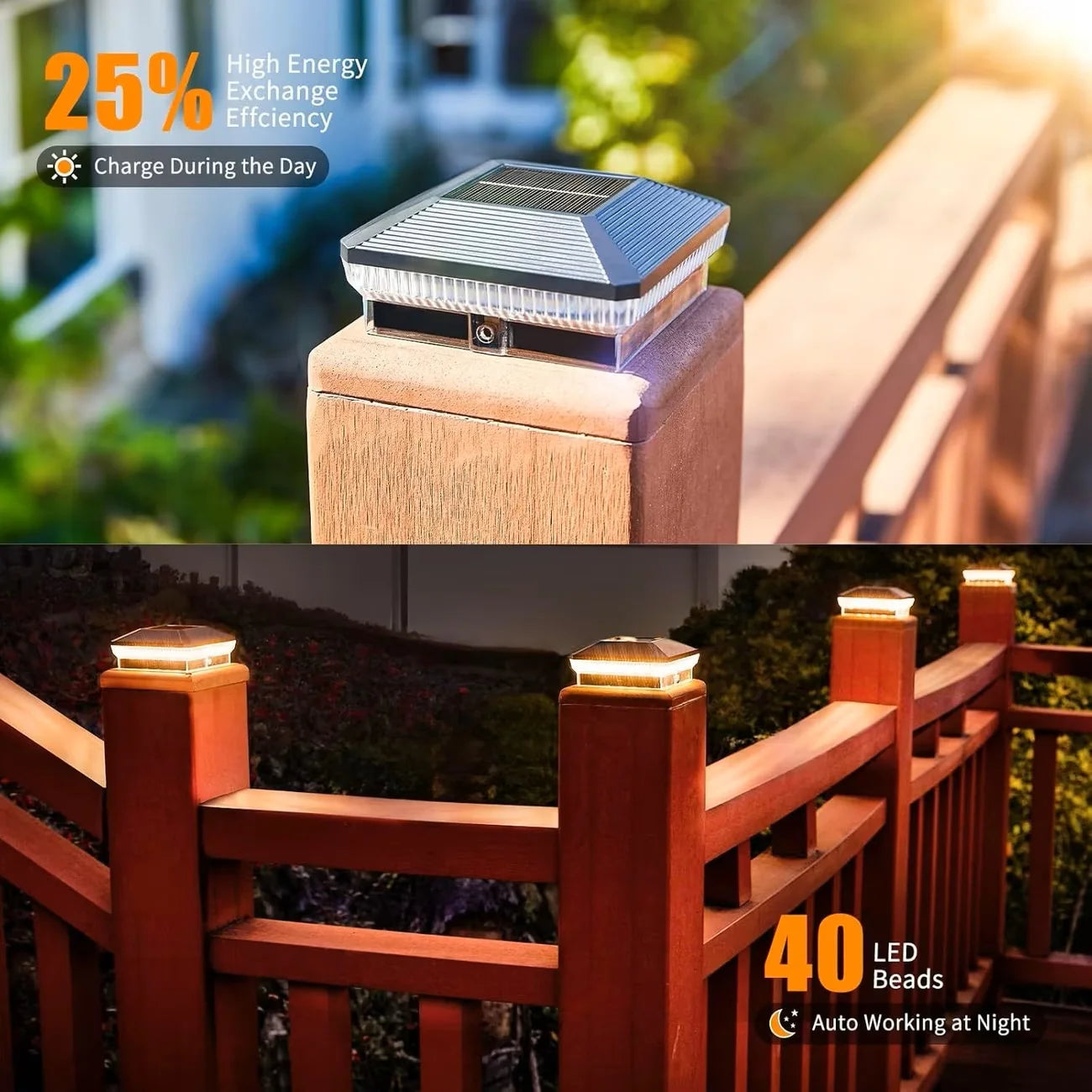 Solar Post Lights 4x4 Outdoor, 40 LEDs, 3 Modes, Durable