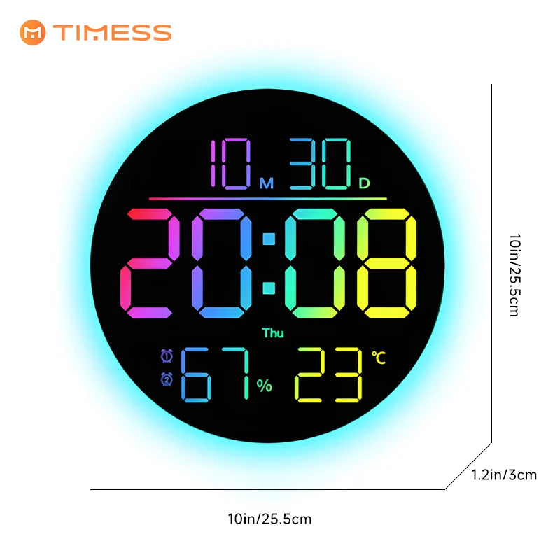 TIMESS RGB LED Digital Wall Clock With Remote Date Temperature
