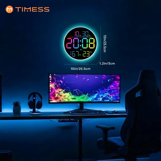 TIMESS RGB LED Digital Wall Clock With Remote Date Temperature