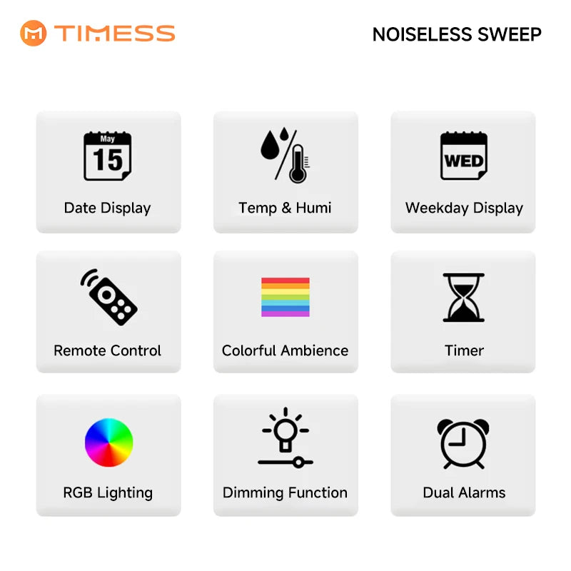 TIMESS RGB LED Digital Wall Clock With Remote Date Temperature