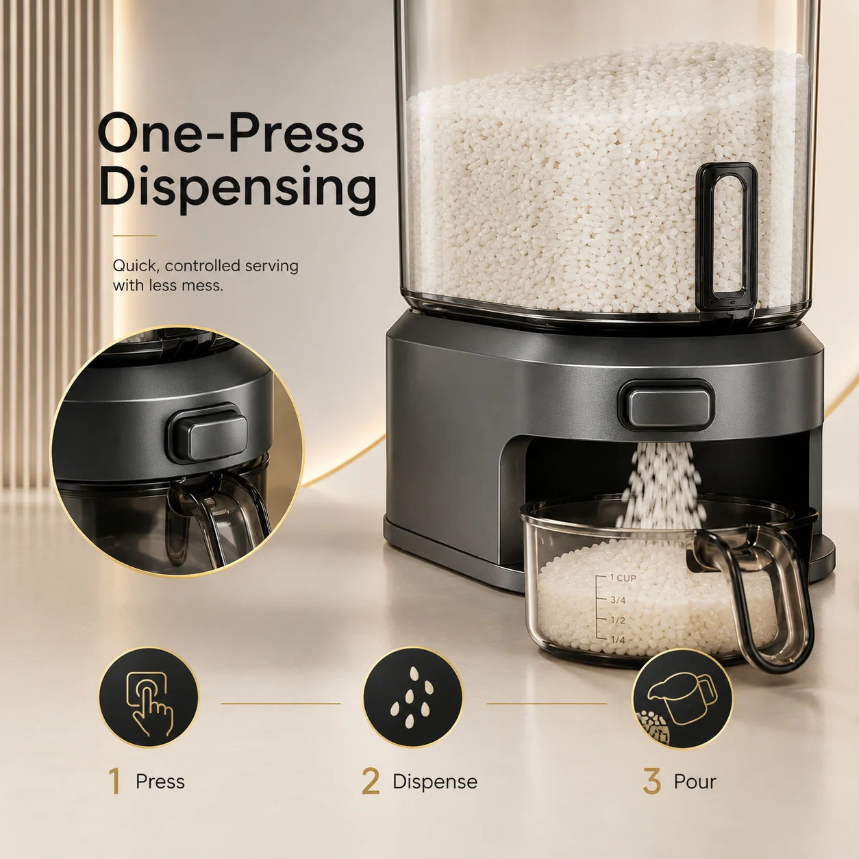 ONENOBLE Transparent Rice Dispenser With Measuring Cup