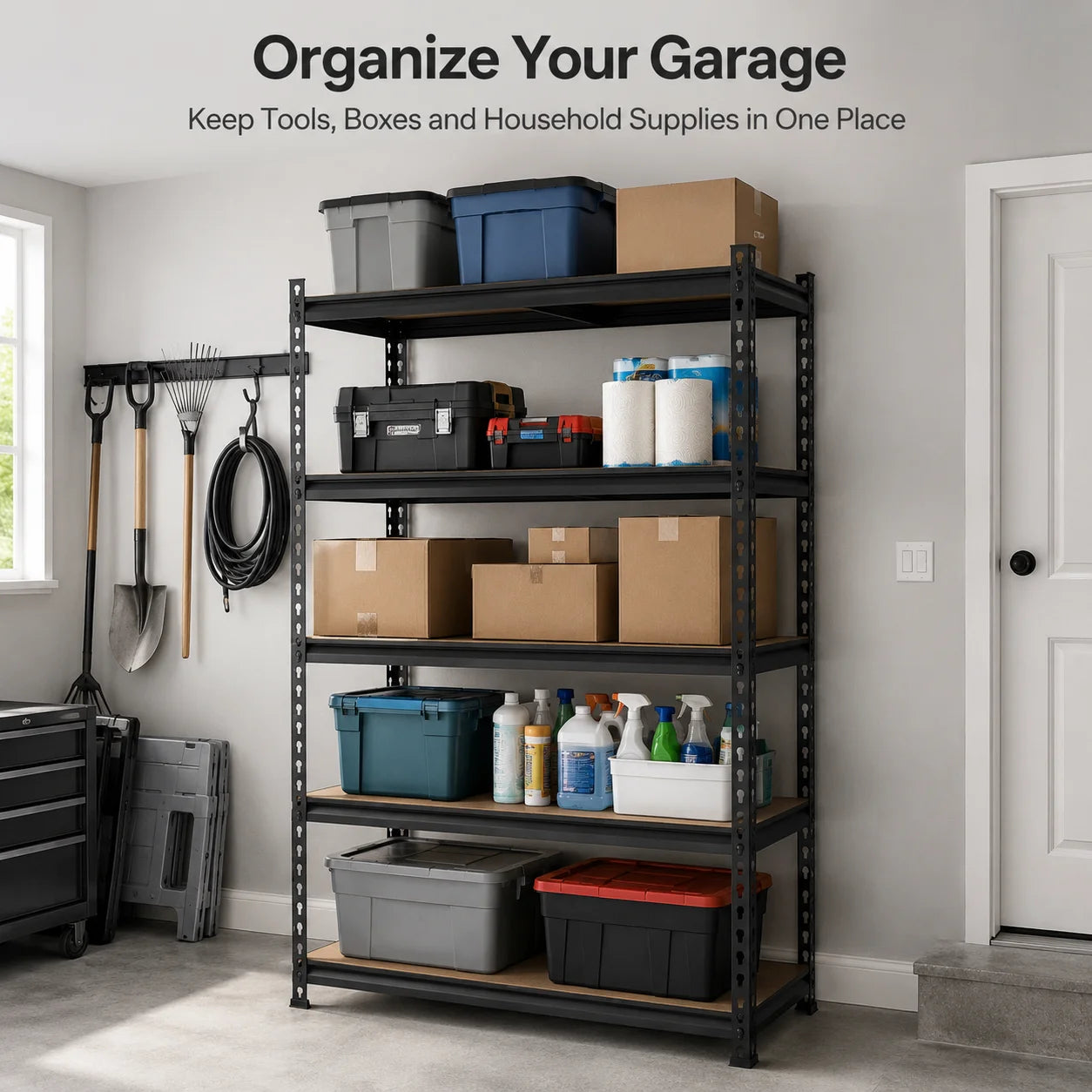 Heavy Duty 5-Tier Metal Storage Rack With MDF Shelves