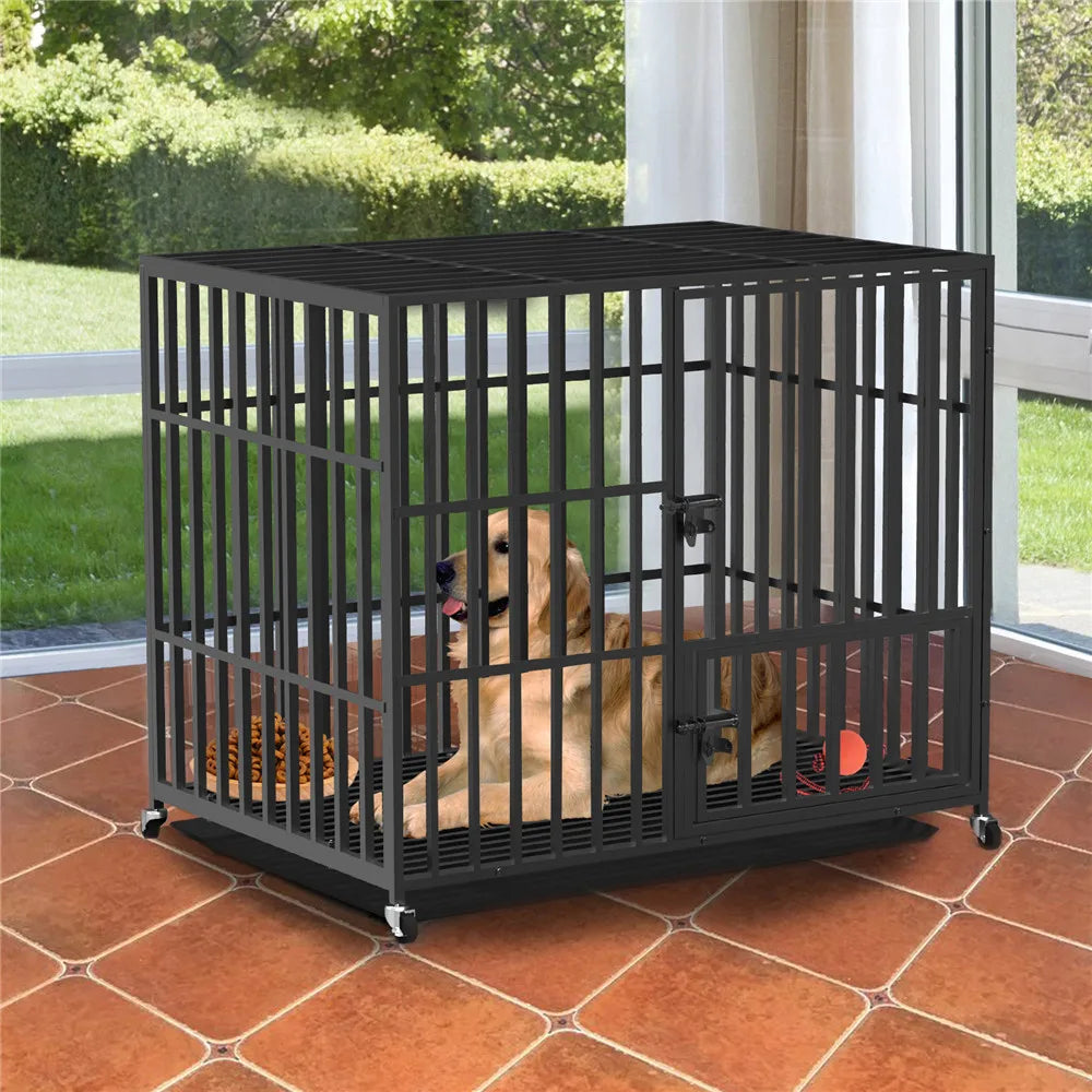 Bingopaw Heavy Duty Dog Cage With Three Doors And Tray