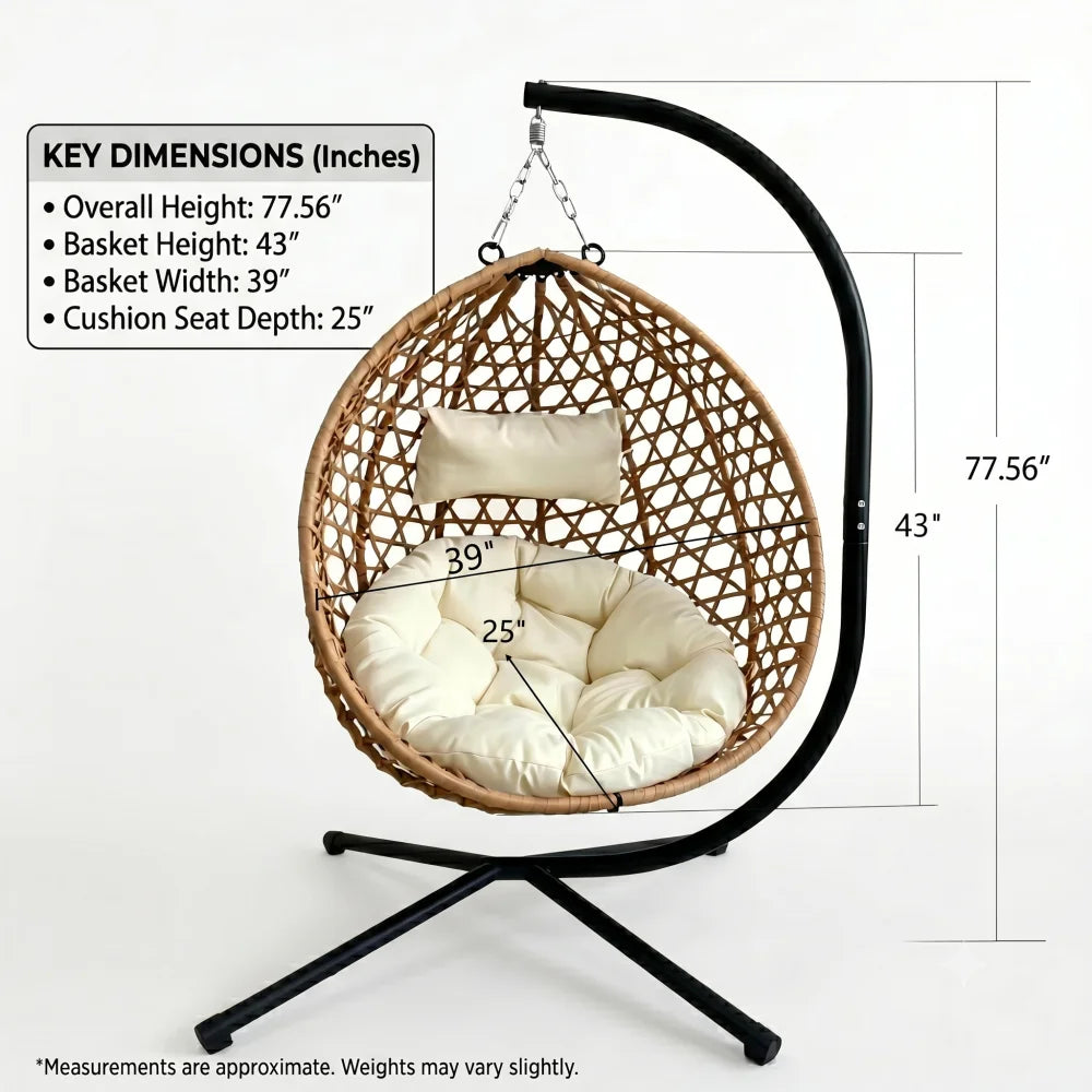 Foldable Hanging Egg Chair With Stand Outdoor Indoor Balcony
