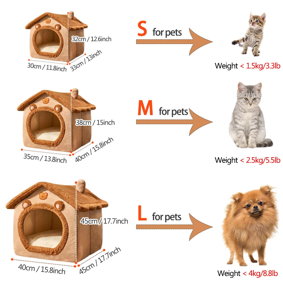 Foldable Pet House Removable Washable Cat Bed for Small Pets