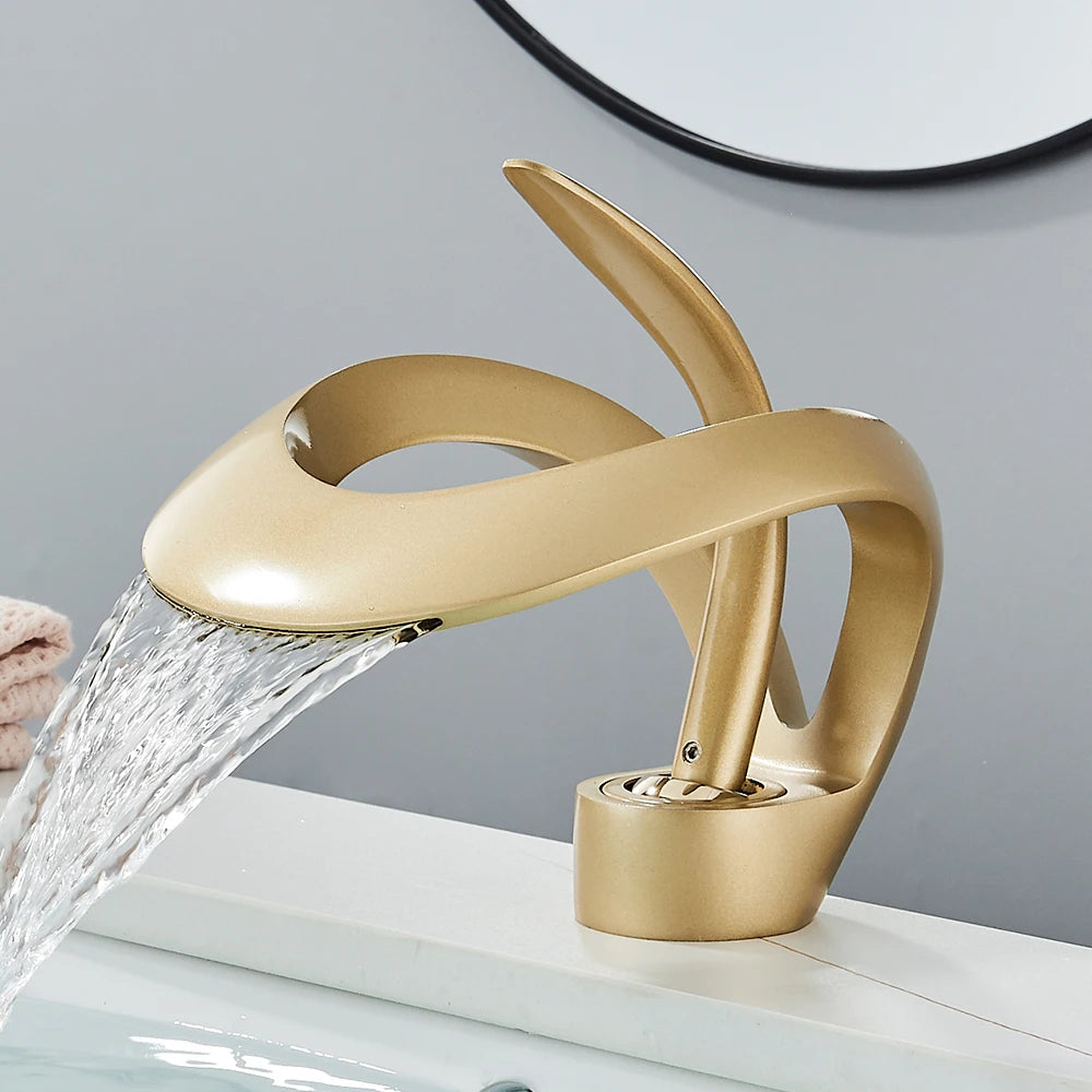 Rozin Waterfall Basin Faucet Deck Mounted Hot Cold Mixer Tap