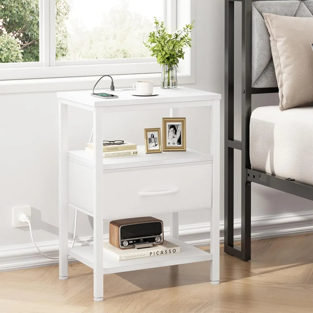 NBVCX Compact Nightstand With Charging Station And 3 Tier Organizer
