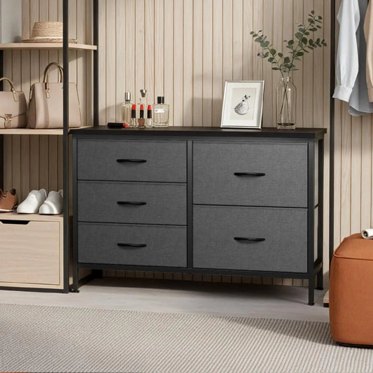 JHK Bedroom Dresser With Five Drawers And Metal Frame