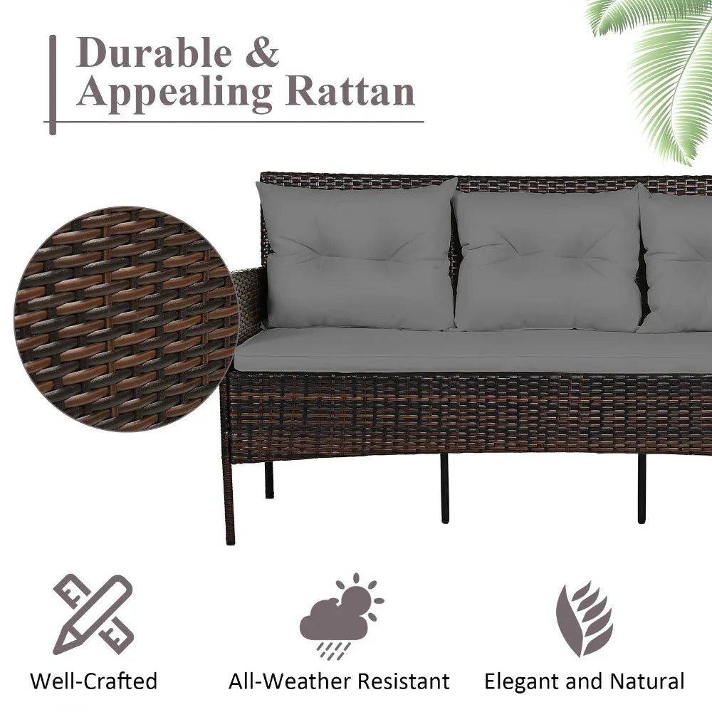Patiojoy 3 Piece Rattan Patio Furniture Set With Cushioned Table
