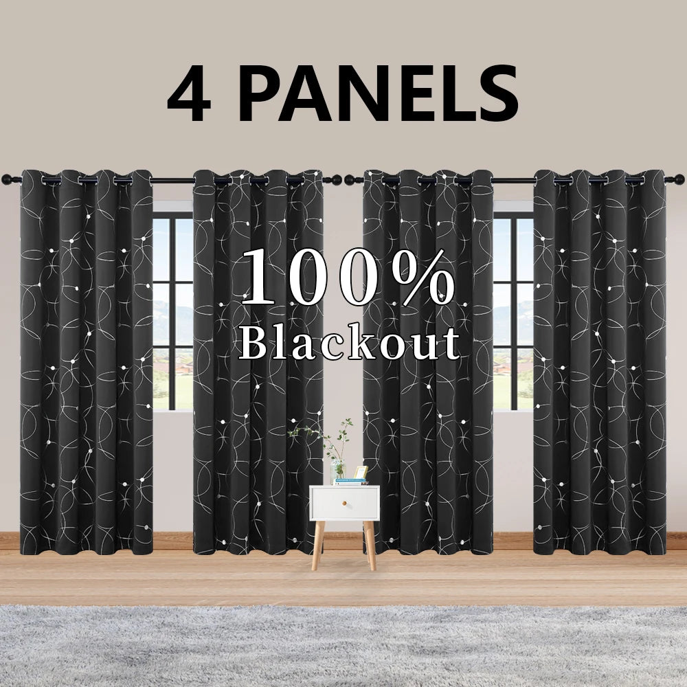 Blackout Curtain Set 4 Piece Grommet Thermal Insulated Room Darkening