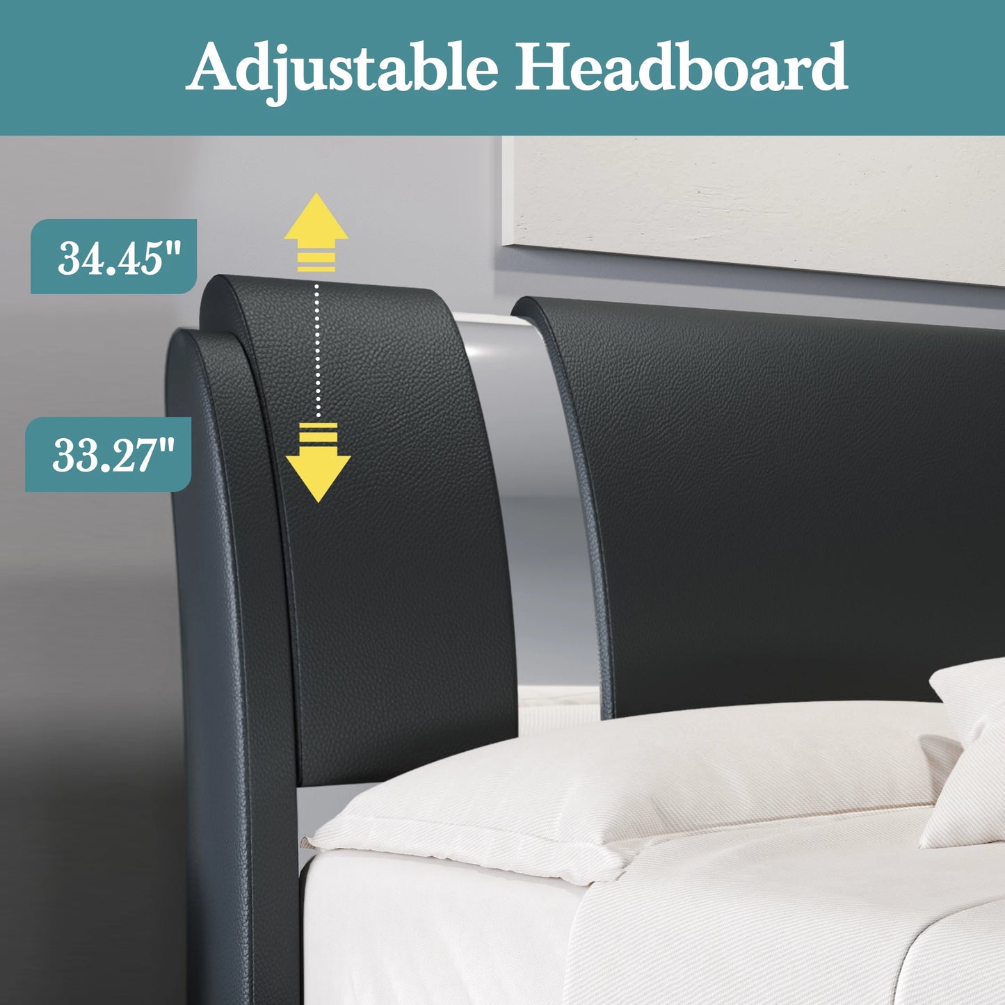 HOOMIC Modern Faux Leather Bed Frame With Adjustable Headboard