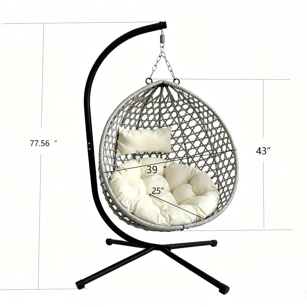 Foldable Hanging Egg Chair With Stand Outdoor Indoor Balcony