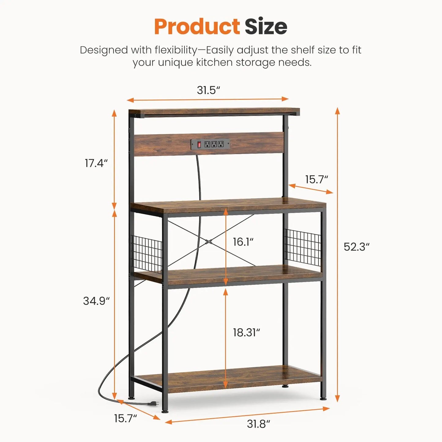 JHK Kitchen Bakers Rack With Power Outlet 4 Tier Microwave Oven Stand