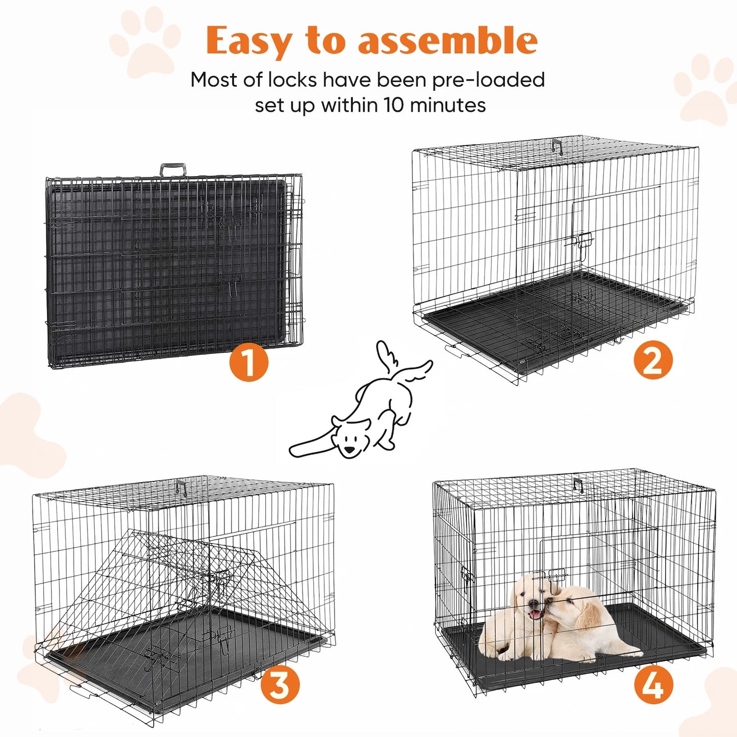 JHK Folding Metal Wire Dog Cage With Leak Proof Pan