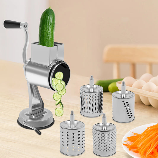 Rotary Grater With 5 Stainless Steel Blades For Vegetables