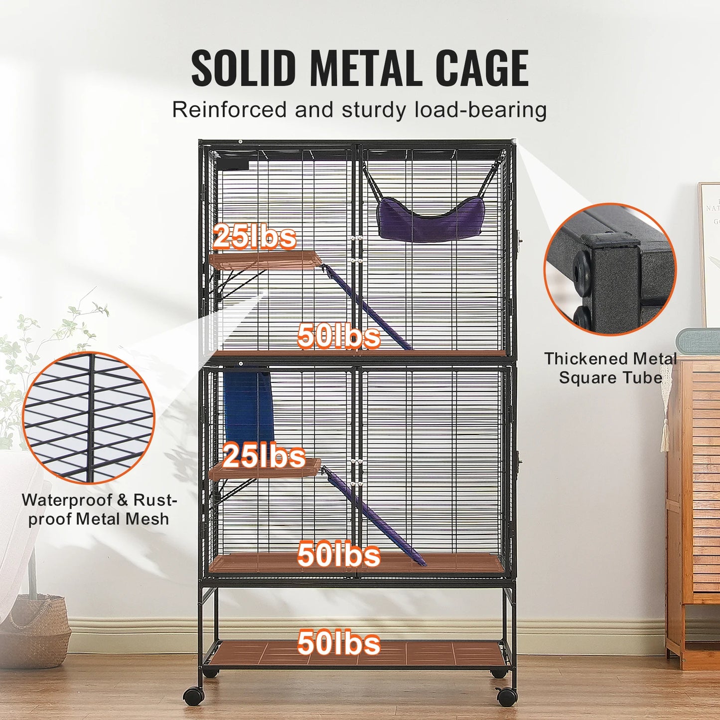 Rolling Ferret Cage 4 Tier Metal Cage For Rats Hamsters
