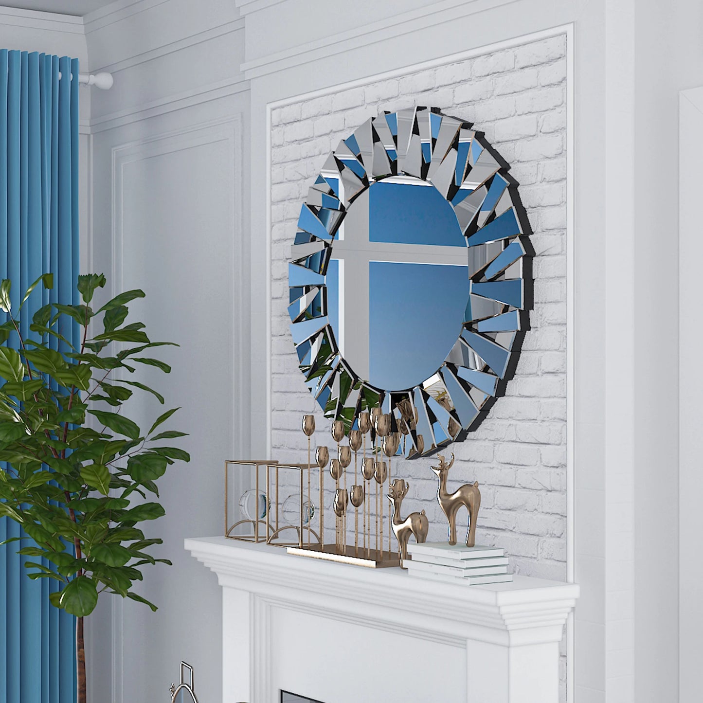 Sunburst Round Mirror Wall Decor Glass Beveled Hanging