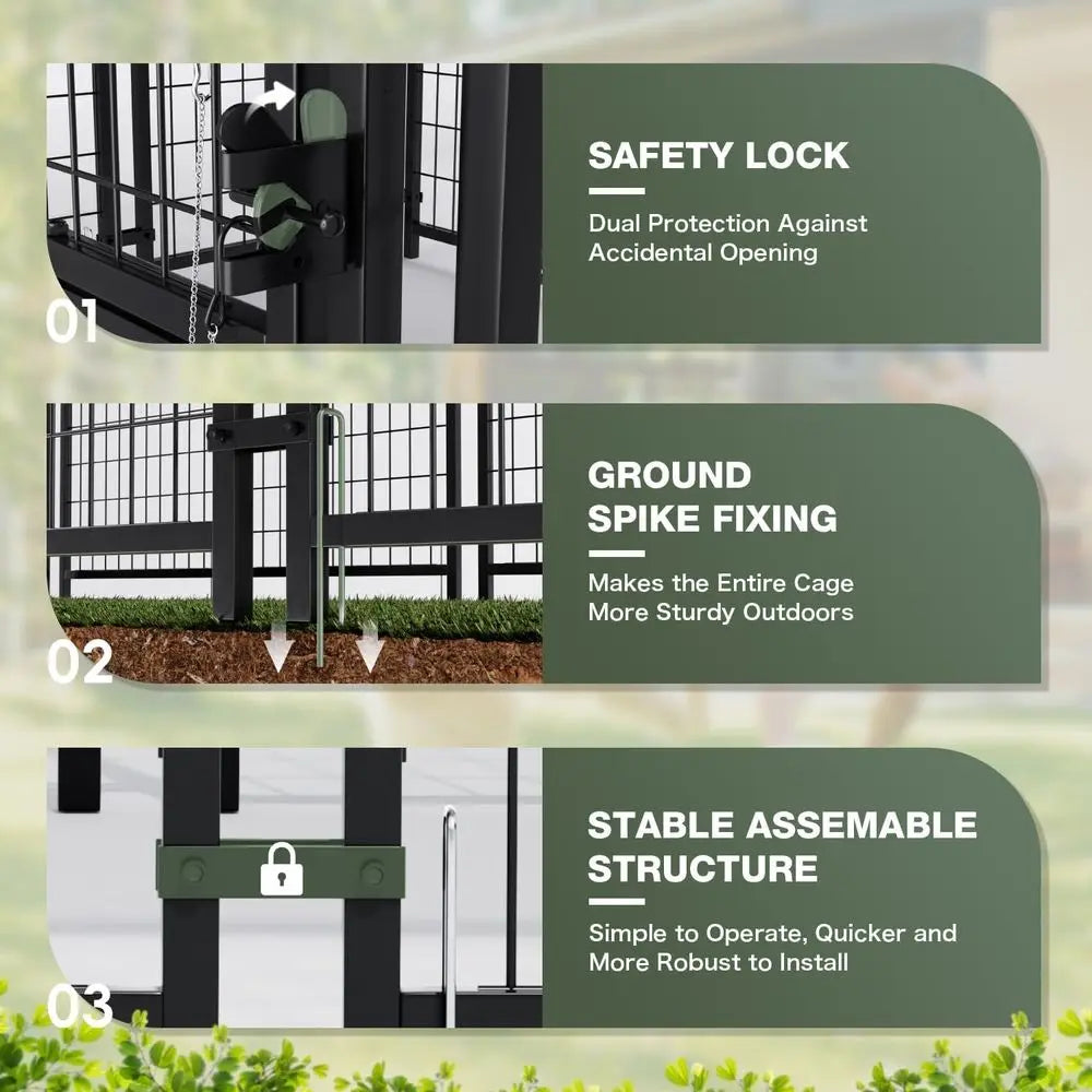 Sturdy Steel Outdoor Dog Kennel With Lockable Door Rotating Bowls