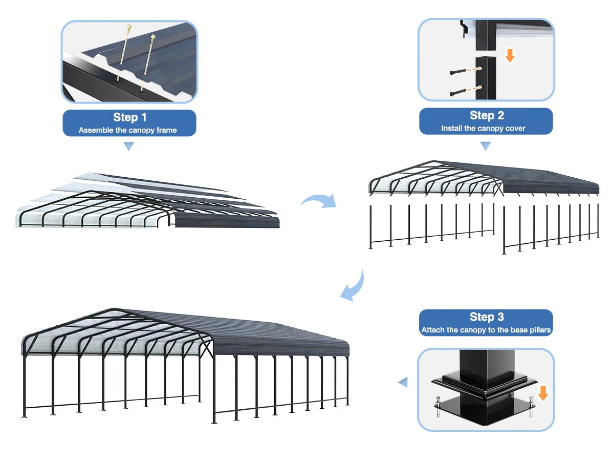 VIWAT Outdoor Metal Carport Shelter For Garage And Patio