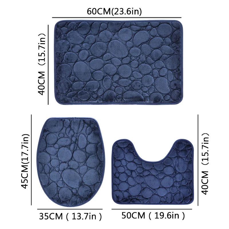 Three-Piece Microfiber Bathroom Mat Set Non-Slip Water Absorbent Stone Pattern