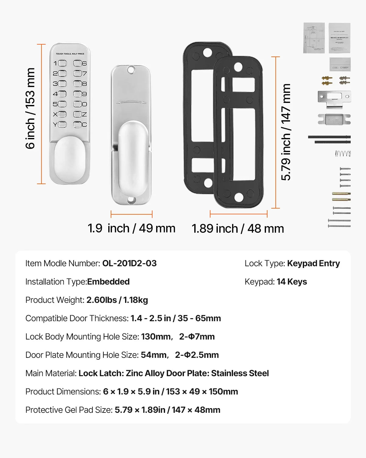 SucceBuy Mechanical Keyless Entry Door Lock 14Key Keypad