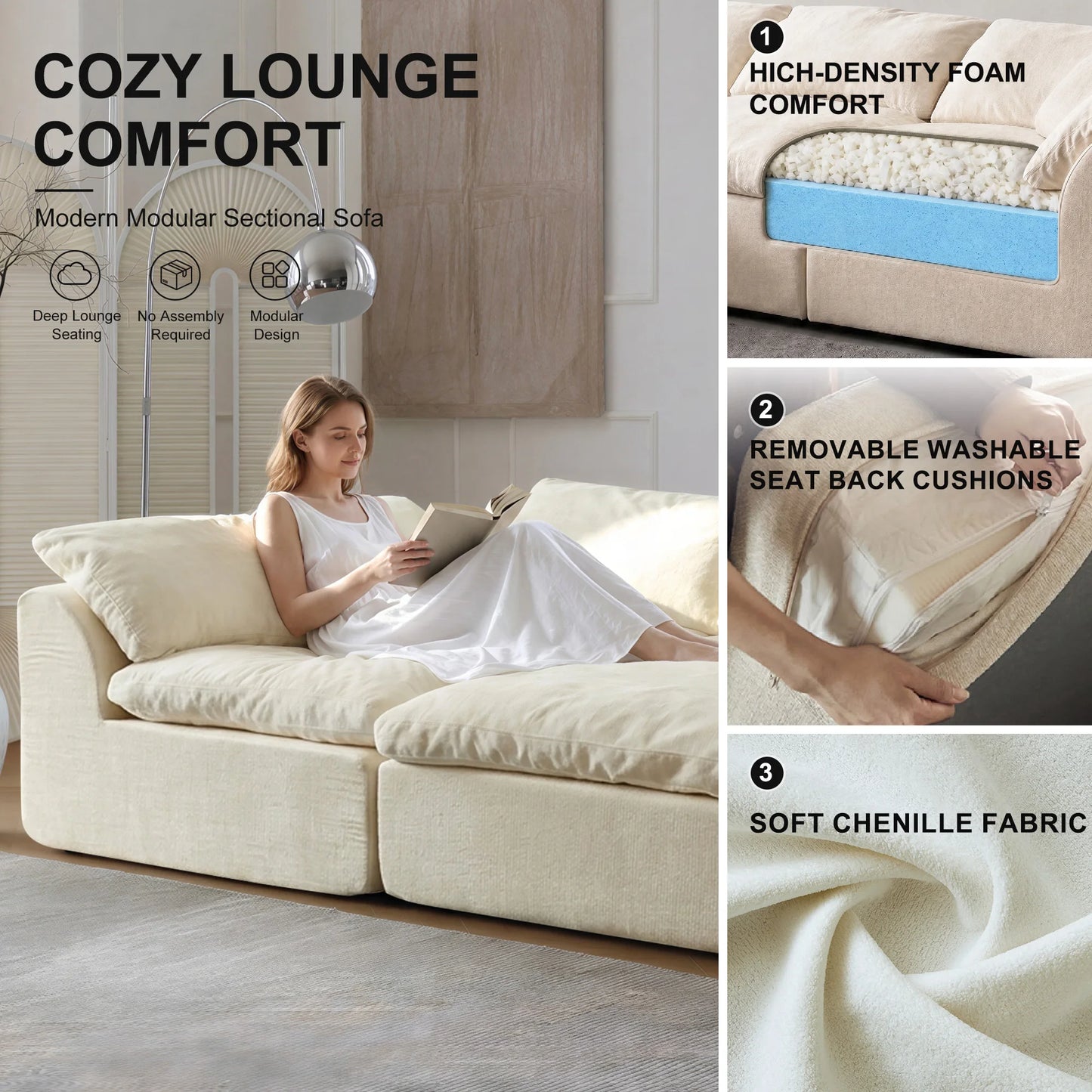 Yeflixvrau Modern Modular Sectional Sofa Removable Cushions