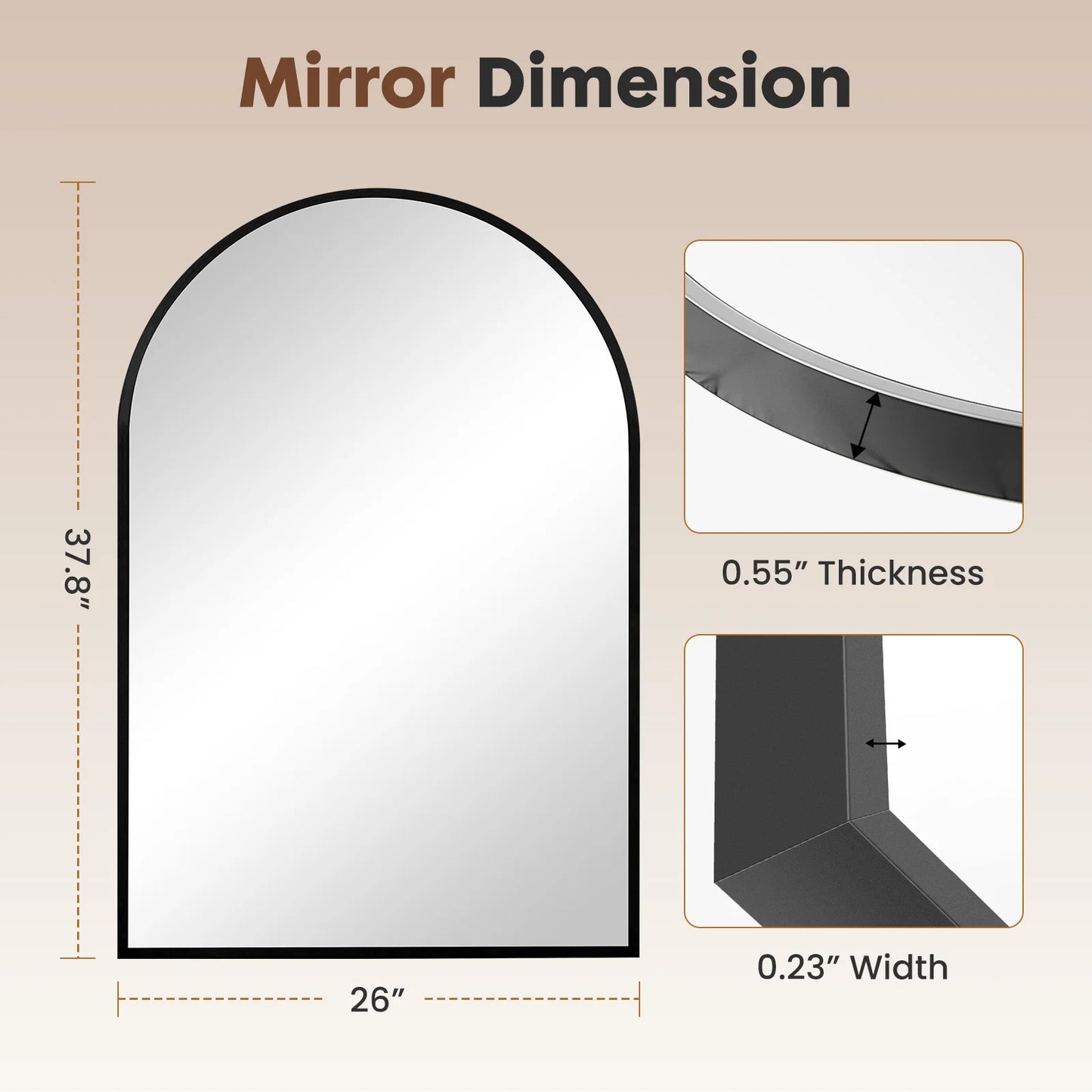 JHK Arched Metal Framed Bathroom Mirror for Wall Mounting Modern Decor