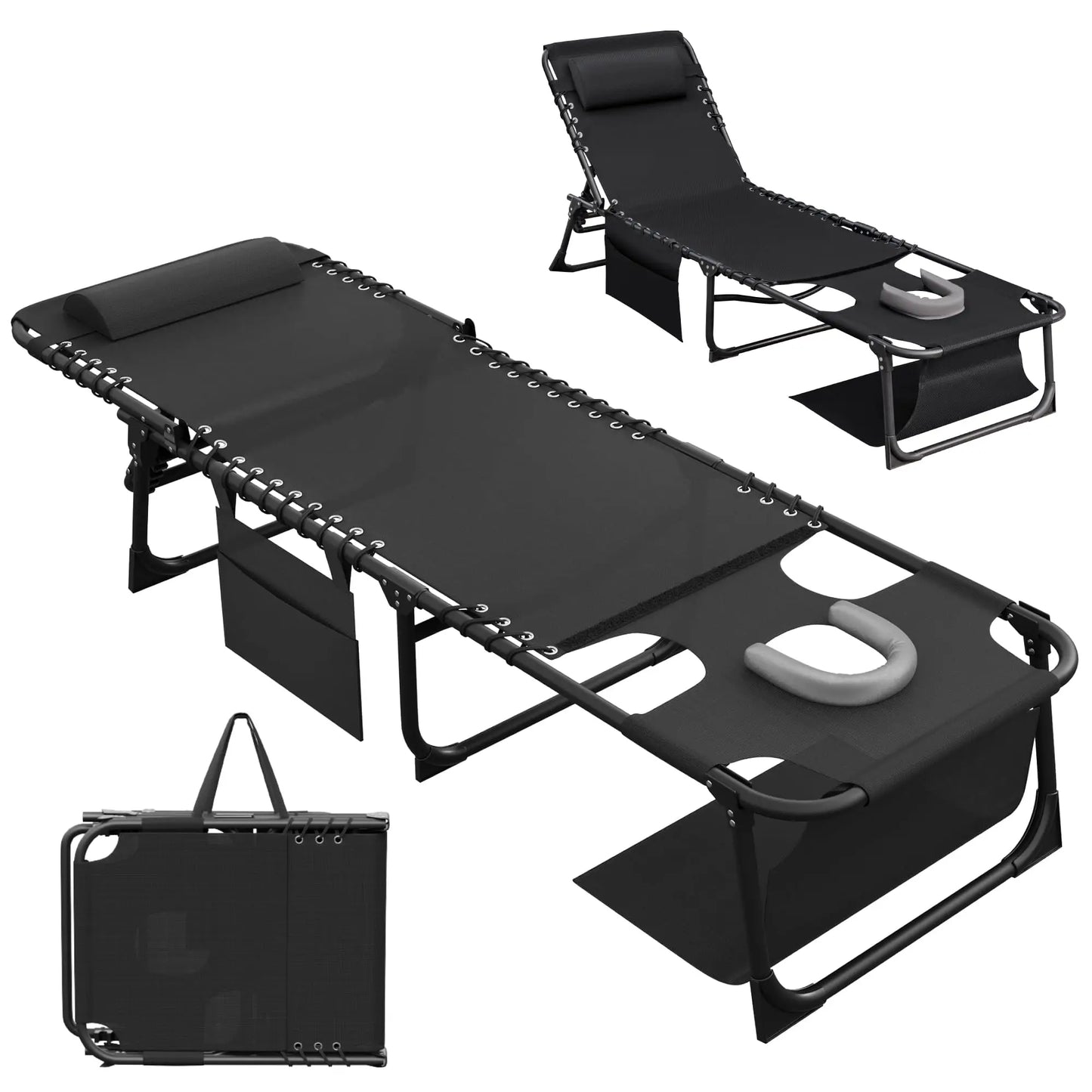 Outdoor Folding Lounge Chair With Face Hole For Pool Patio
