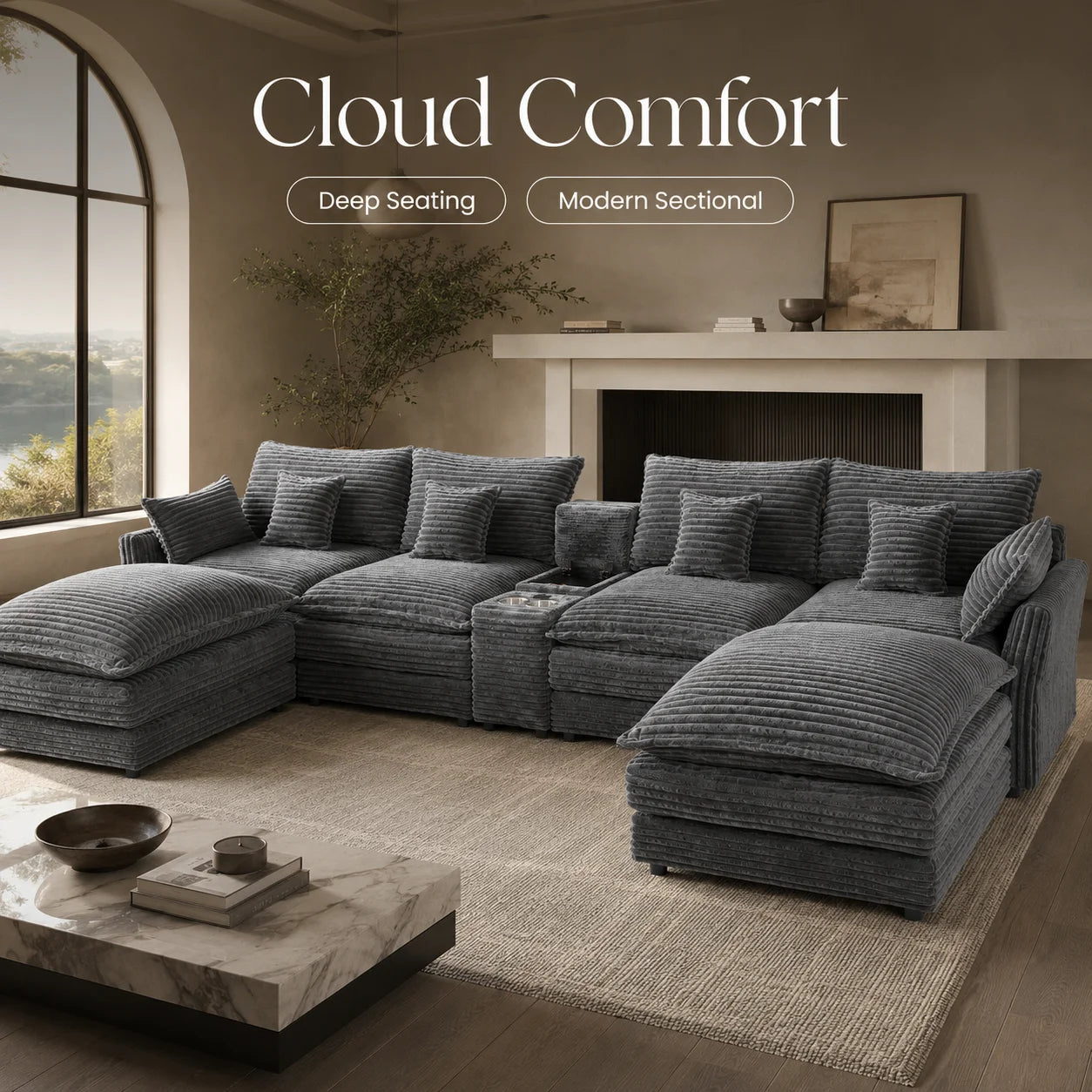 7-Piece U Shaped Modular Sofa Set With Console Coffee Table