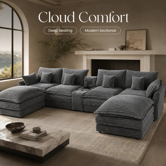 7-Piece U Shaped Modular Sofa Set With Console Coffee Table