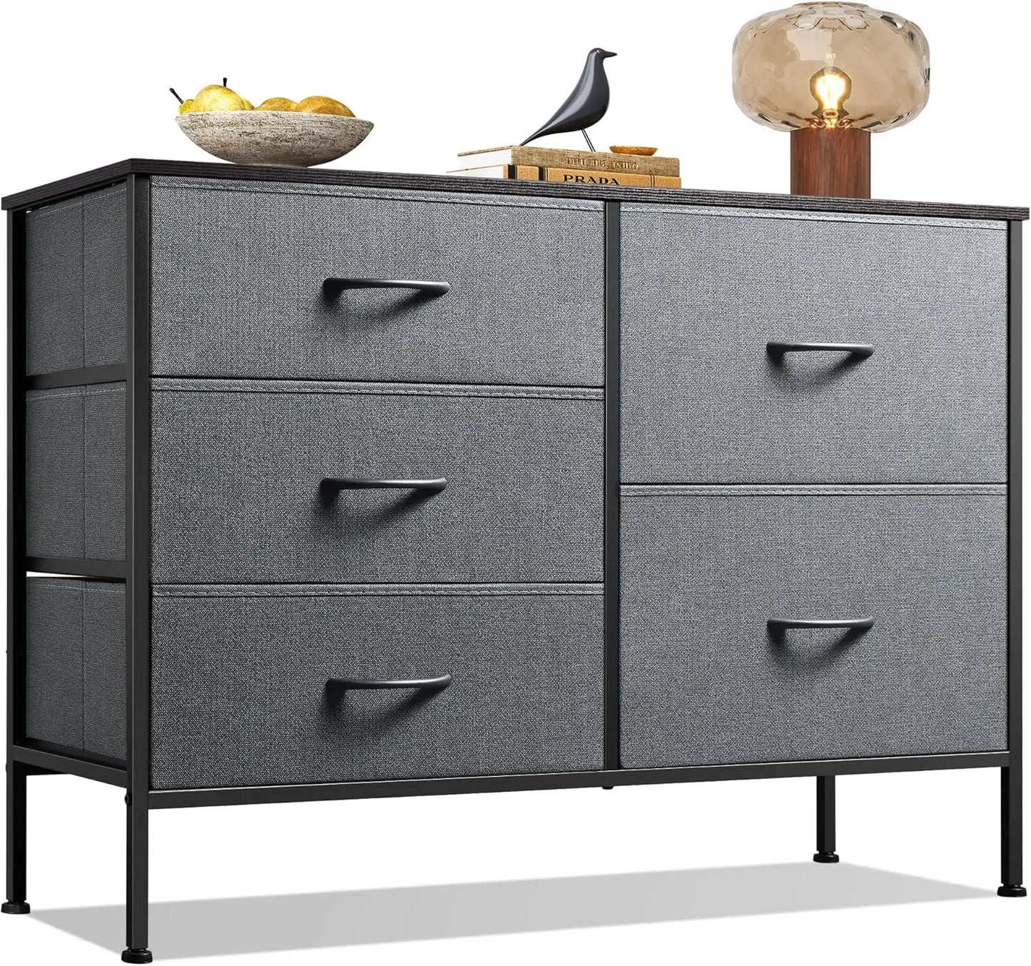 JHK Bedroom Dresser With Five Drawers And Metal Frame
