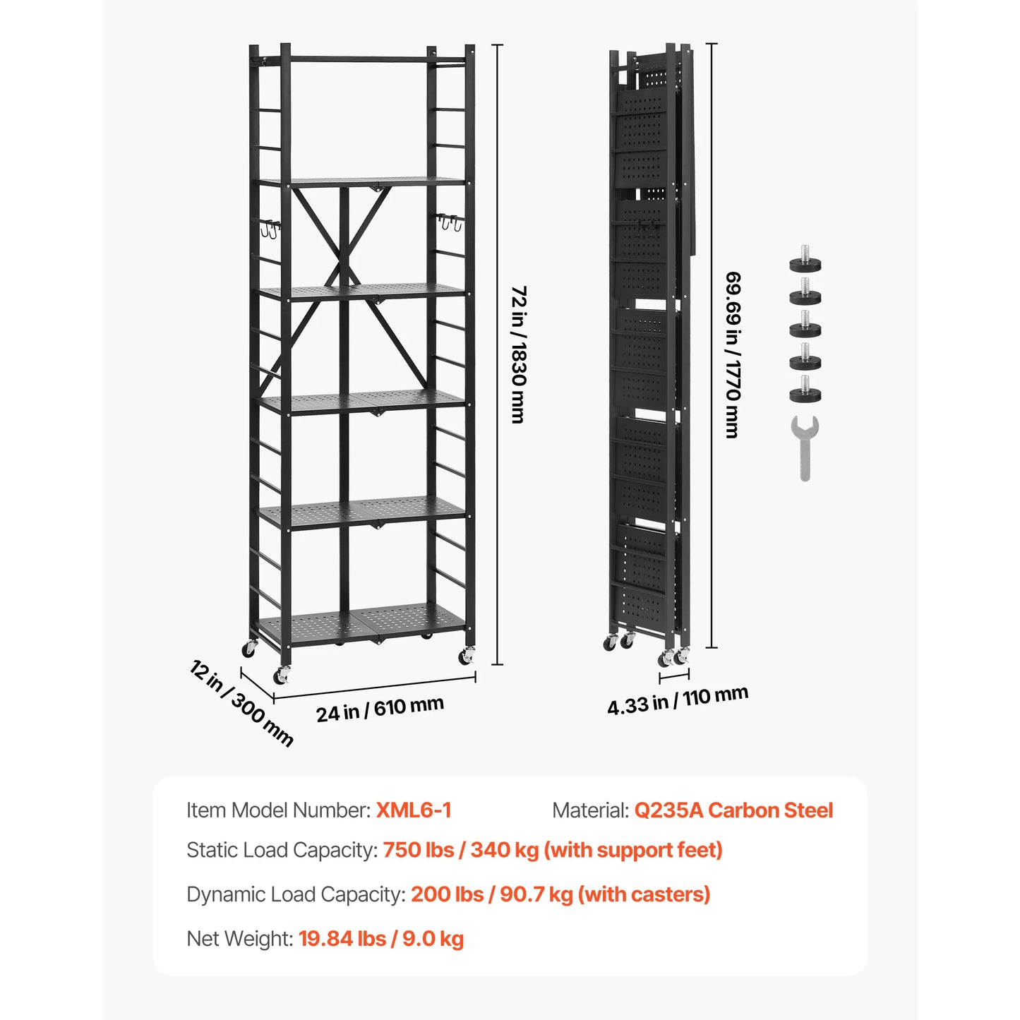 SucceBuy 6 Tier Foldable Storage Shelf With Wheels For Garage