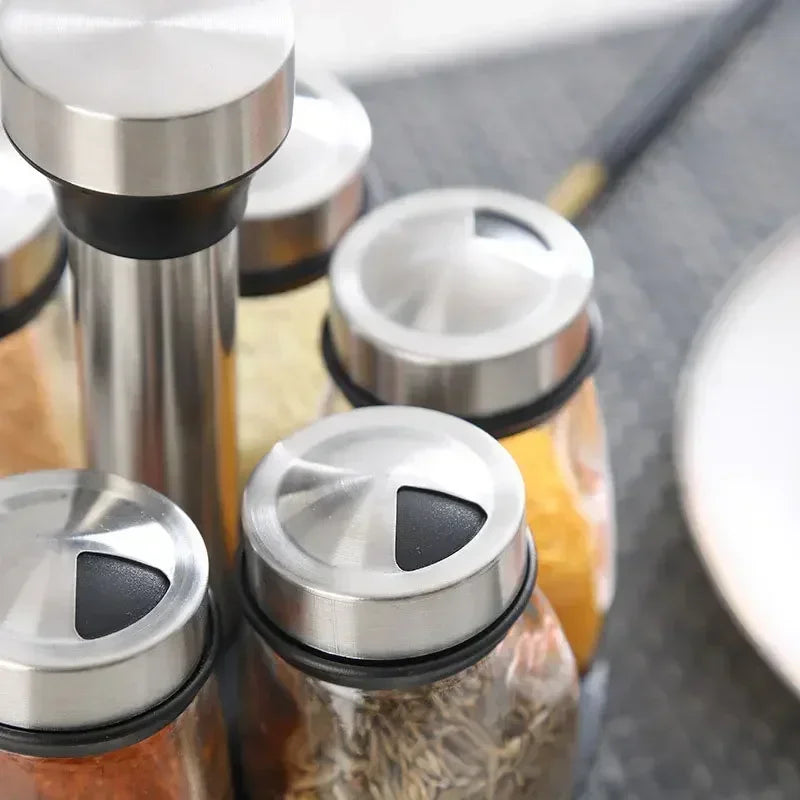 Glass Spice Jar Set With Rack For Seasoning And Storage