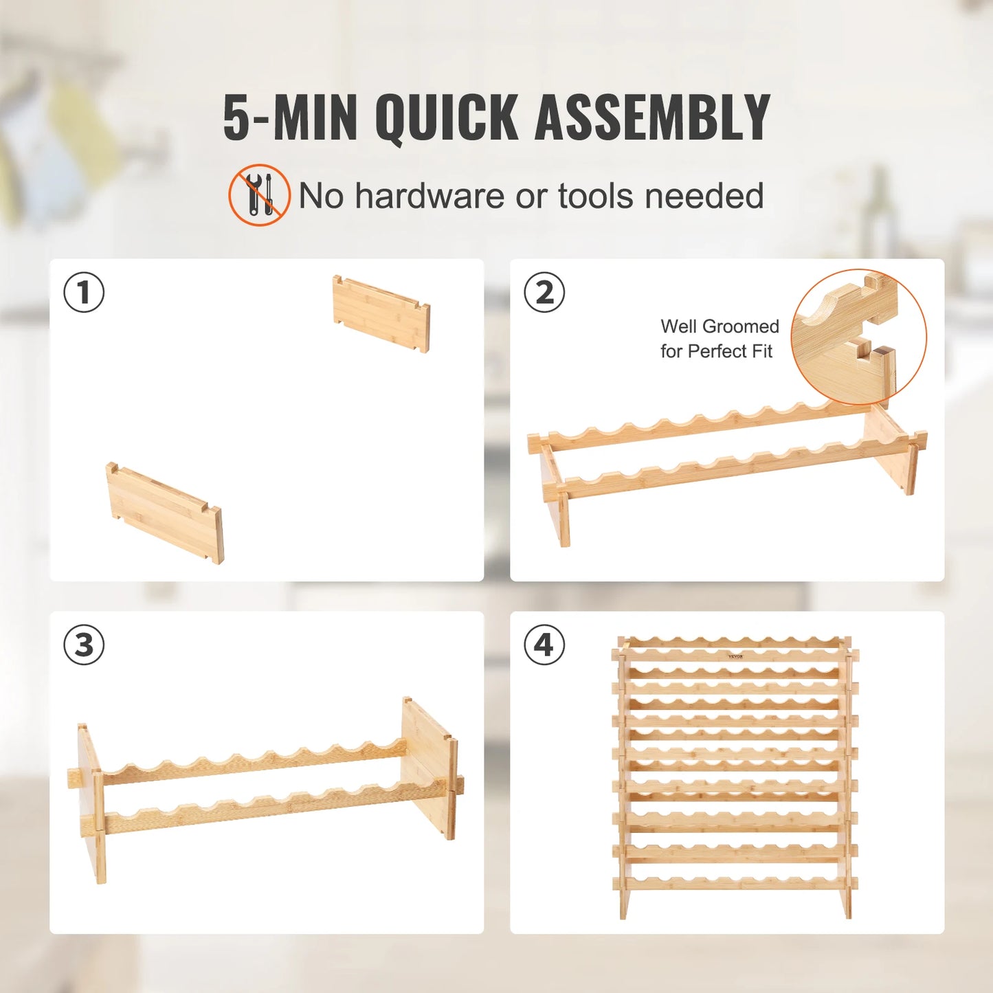 SucceBuy Eight Tier Bamboo Stackable Wine Rack