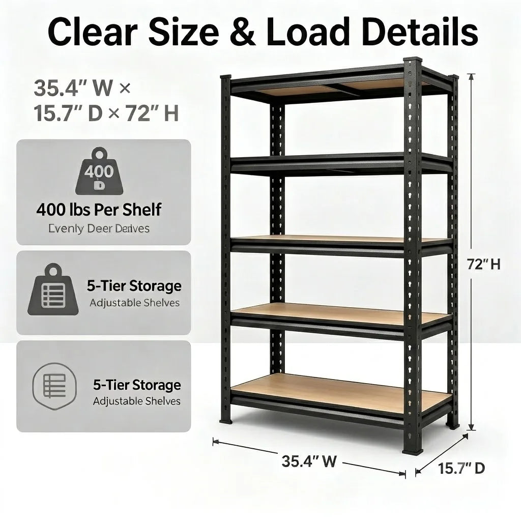 Heavy Duty 5-Tier Metal Storage Rack With MDF Shelves