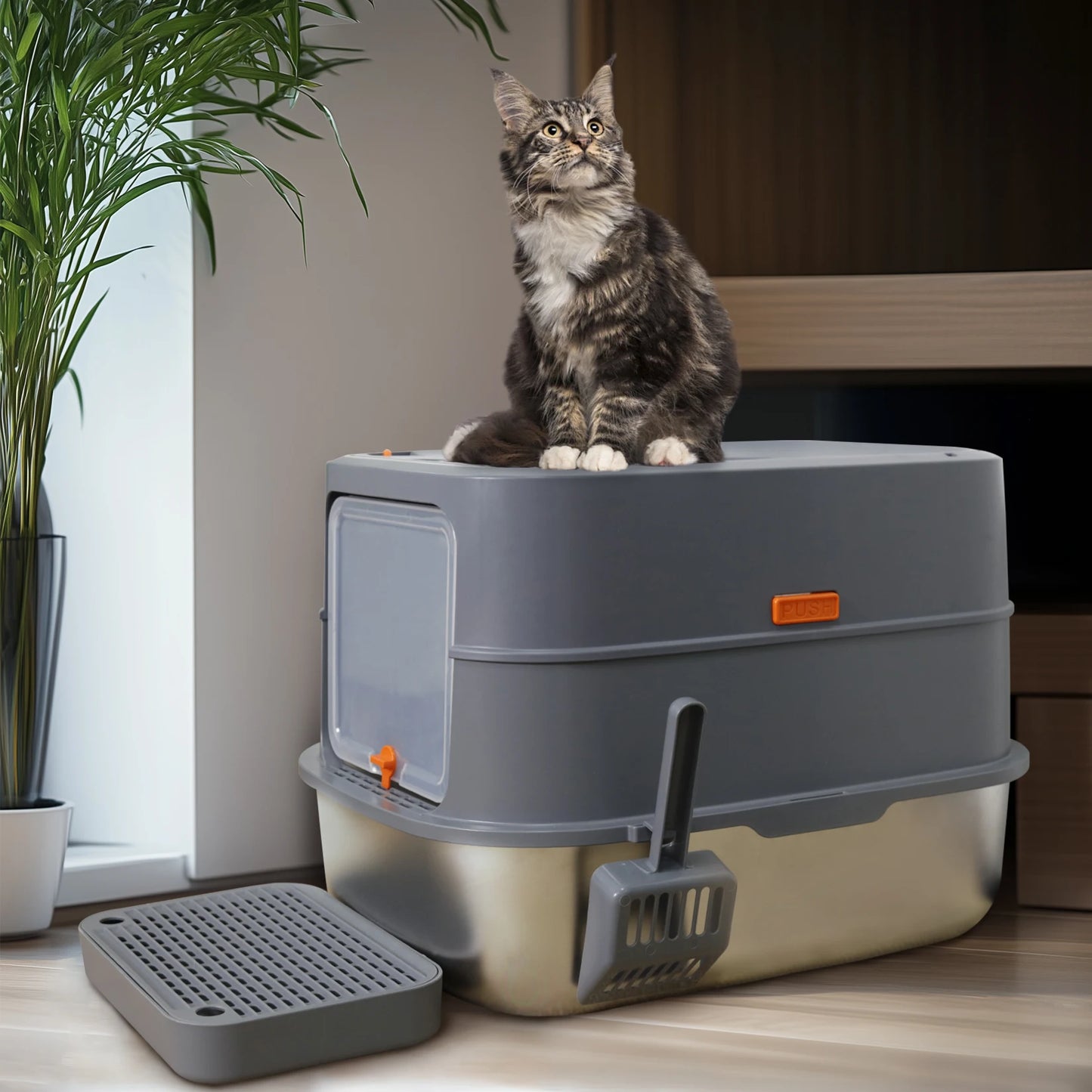 Large Enclosed Cat Litter Box With Lid And High Sides