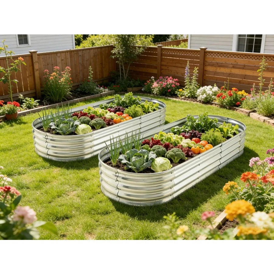 Raised Garden Bed Metal Elevated Planter For Vegetables Flowers Herbs