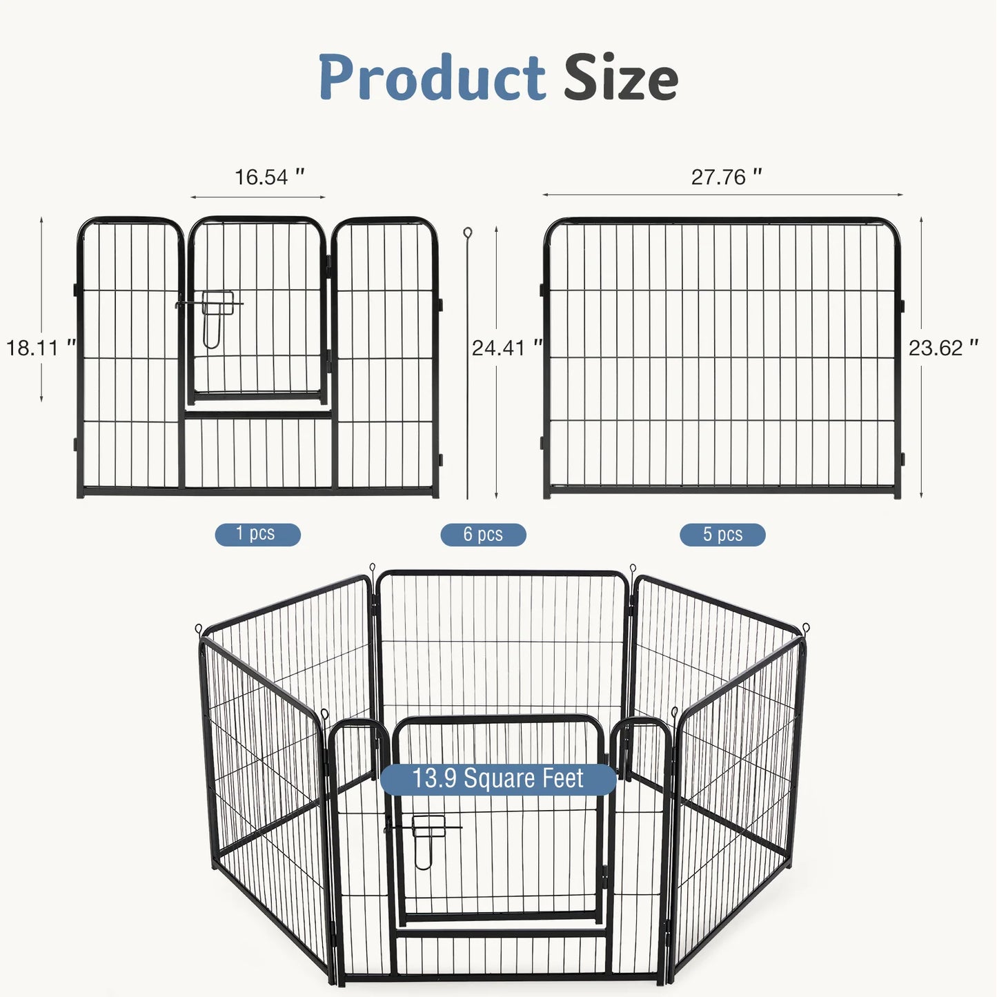 JHK Six Panel Metal Dog Playpen Pet Fence For Indoor Outdoor Use