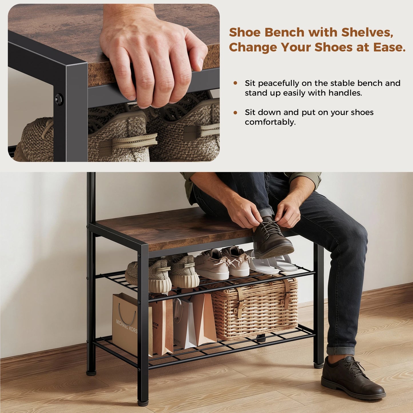 JHK 4-In-1 Coat Rack With Shoe Bench And Entryway Storage