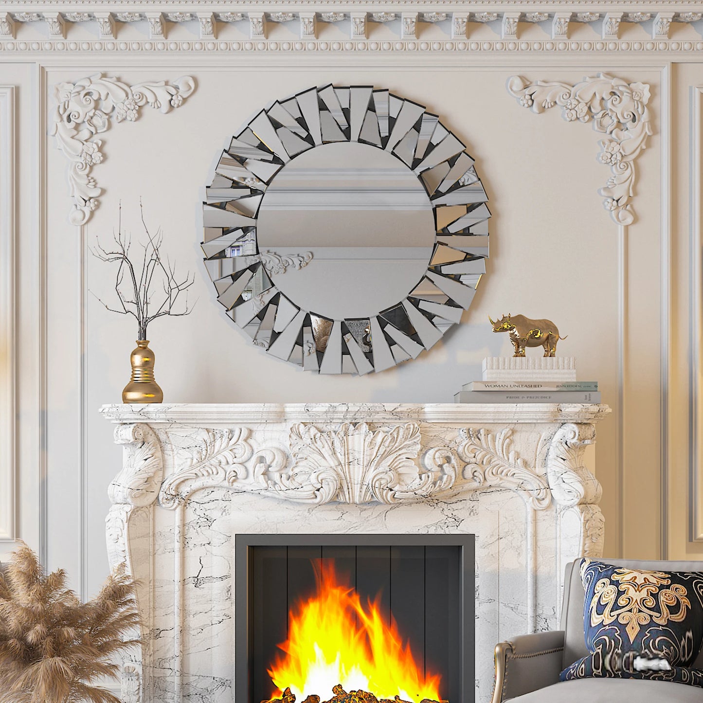 Sunburst Round Mirror Wall Decor Glass Beveled Hanging